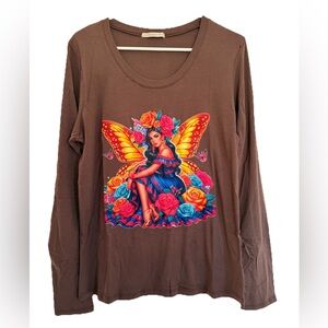 Active Basic Women’s Blouse Brown Round Neck Long Sleeve Top Shirt Size 1XL NEW